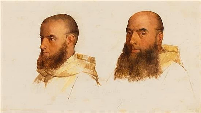 Due studi di teste di monaci camaldolesi